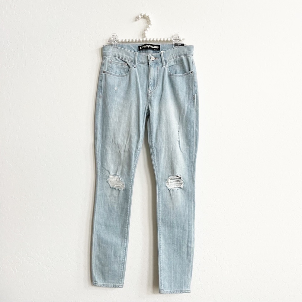 NEW Express Women's Mid-Rise Legging Skinny Jeans Ripped Knee Light Wash 4 NWT